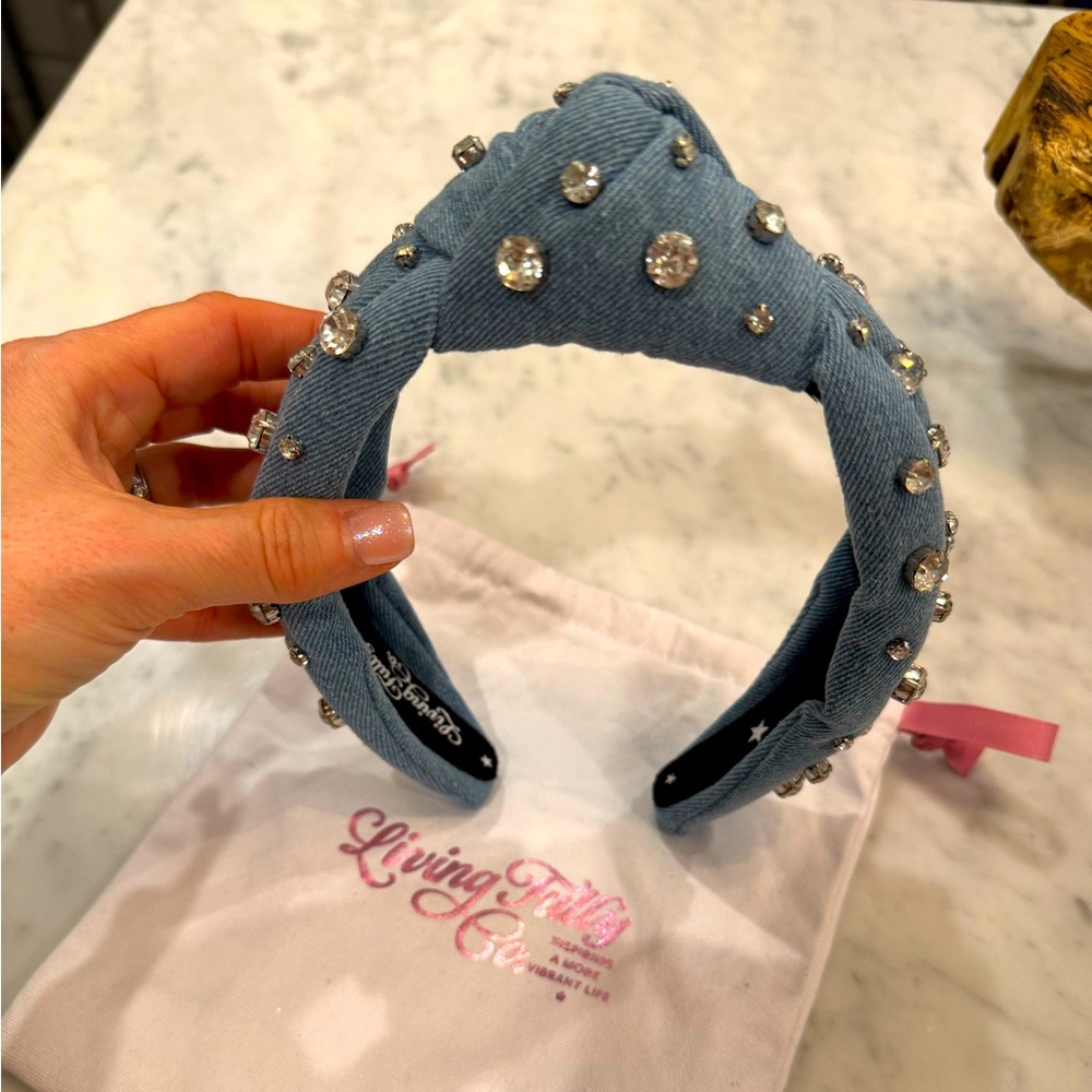 Living fully by Mallory Ervin denim rhinestone headband